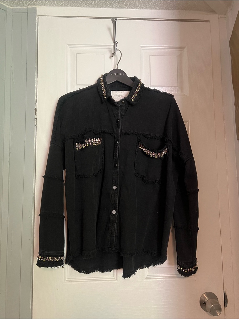 Zara Woman black denim overshirt with rhinestones